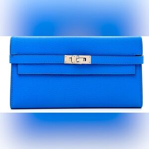 Hermes Kelly Longue Wallet in blue Zanzibar